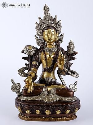 8" Tibetan Buddhist Deity- White Tara (Sgrol dkar) In Brass | Handmade | Made In India