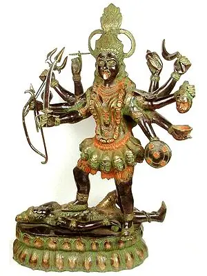 32" Large Ten-Armed Black Mahakali Brass Statue | Handmade