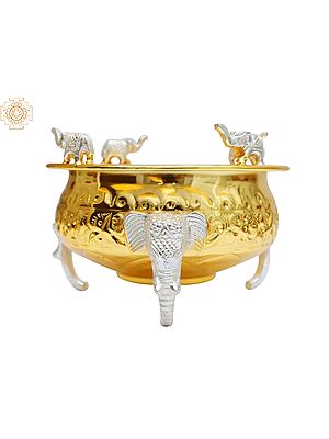 5" Elephant Design Decorative Brass Urli for Home Decoration