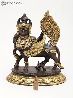 6" Kamadhenu Idol | Divine Cow Brass Statue | Handmade