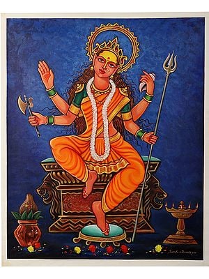 Sitting Durga On Aasana | Acrylic On Canvas