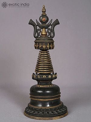 12" Superfine Black Stone Tibet Stupa