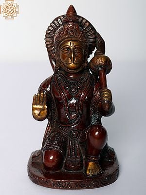 6" Brass Lord Hanuman Statue Granting Abhaya to His Devotees