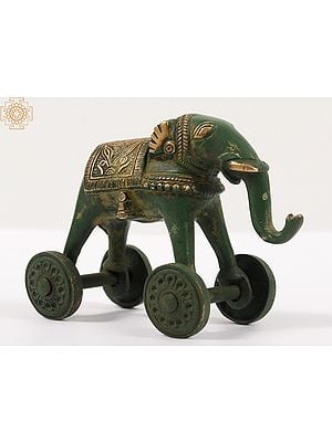 4" Brass Elephant Statue on Wheels | Home Decor