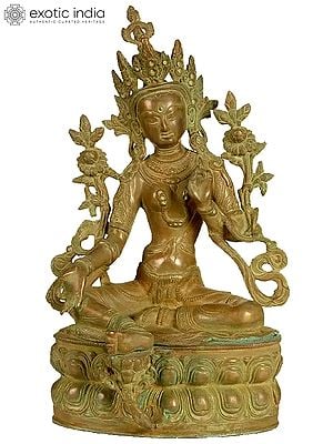 14" Tibetan Buddhist Deity The Green Tara In Dual-tone Finish In Brass | Handmade | Made In India