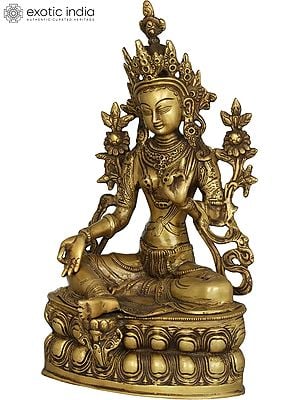 14" Tibetan Buddhist Deity The Green Tara In Dual-tone Finish In Brass | Handmade | Made In India