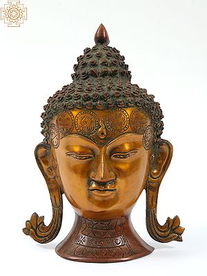 10" Lord Buddha Wall Hanging Mask - Tibetan Buddhist In Brass