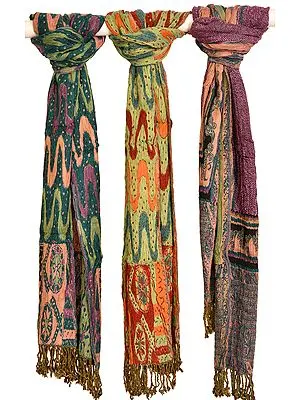 Lot of Three Reversible Scarves with Zigzag Weave