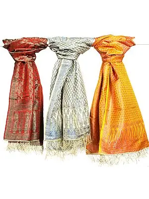 Lot of Three Reversible Woven Pure Silk Dupattas
