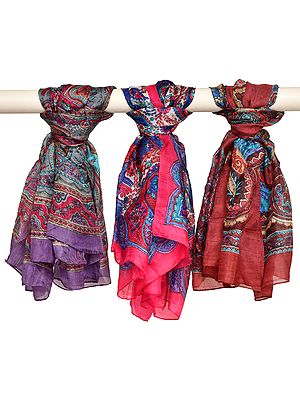 Lot of Three Printed Scarves with Paisleys