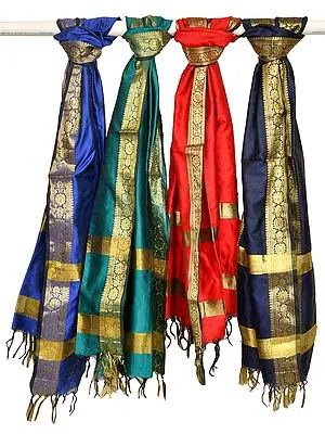 Lot of Four Banarasi Dupattas with Brocade Weave