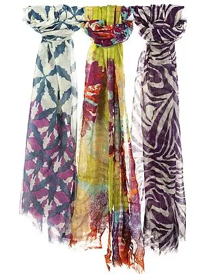 Lot of Three Printed Stoles with Missing Checks in Weave
