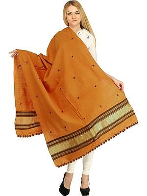 Stole from Kutch with Embroidered Mirrors and Golden Border