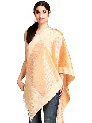 Peach Banarasi Pure Silk Scarf with Tanchoi Weave