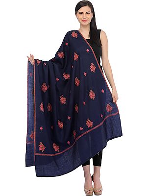 Tusha Shawl from Kashmir with Sozni Hand-Embroidered Maple Leaves