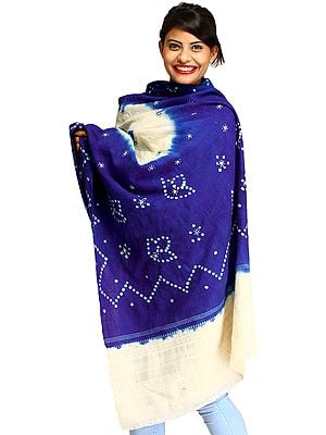 Bandhani Tie-Dye Shawl from Gujarat with Embroidered Mirrors