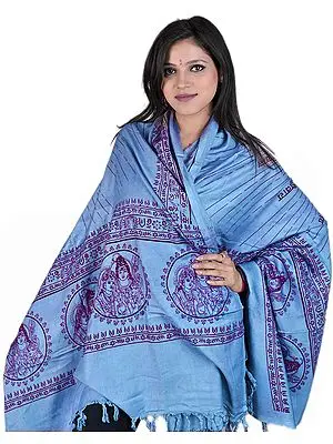 Steel-blue Om Namah Shivai Prayer Shawl of Lord Shiva