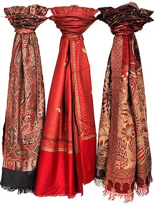 Lot of Three Jamawar Shawl with Woven Bootis