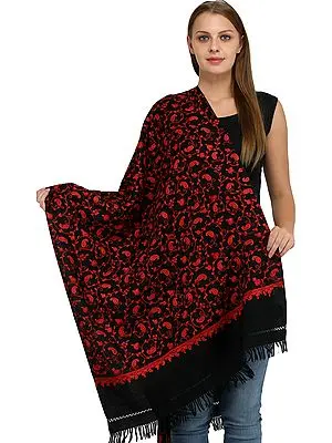 Kashmiri Stole with Aari Embroidered Paisleys by Hand