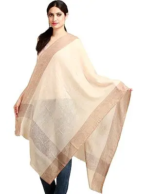 Mellow-Buff Semi Cashmere Stole from Amritsar with Self-Weave