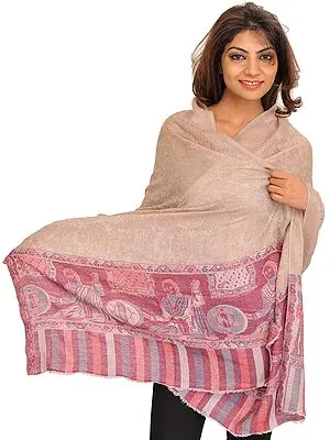 Smoke-Gray Semi Cashmere Kani Stole with Self-Weave
