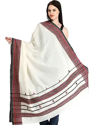 Ivory Shawl from Kutch with Thread Weave on Border