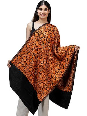Stole from Kashmir with Aari Embroidered Flowers All-Over
