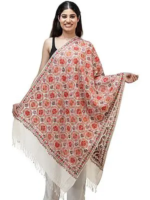 Stole from Kashmir with Aari Embroidered Flowers All-Over