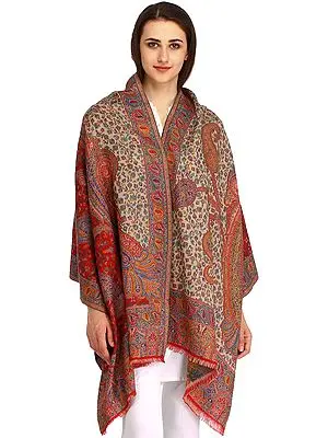 Tango-Red Kani Jamawar Stole from Amritsar with Woven Paisleys