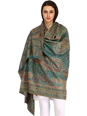 Baltic-Green Kani Jamawar Shawl from Amritsar with Woven Paisleys