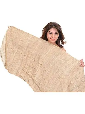 Creme-Brulee Stole from Kutch with Embroidery on Border and Thread Weave
