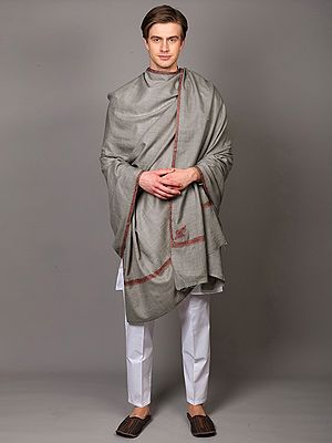 Men's Tusha Shawl from Kashmir with Sozni Hand-Embroidery on Border