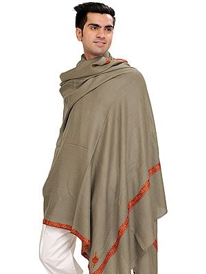 Men's Tusha Shawl from Kashmir with Sozni Hand-Embroidery on Border