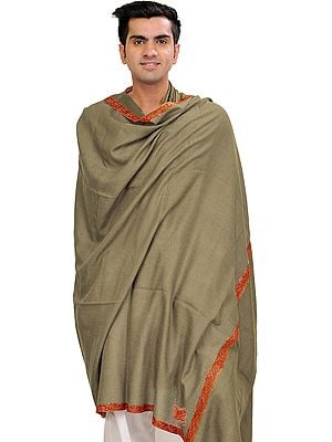 Men's Tusha Shawl from Kashmir with Sozni Hand-Embroidery on Border