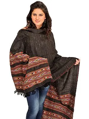 Black Stole from Kullu with Woven kinnauri Triple Border