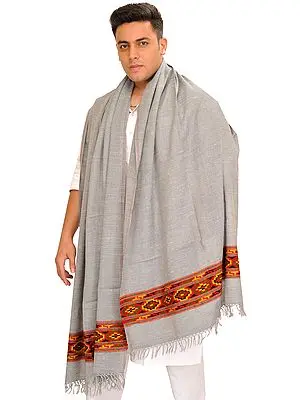 Gray Stole from Kullu with kinnauri Woven Border