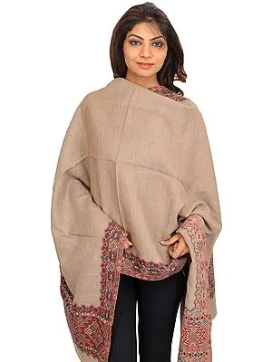 Plain Khaki Stole from Amritsar with Kullu Palla