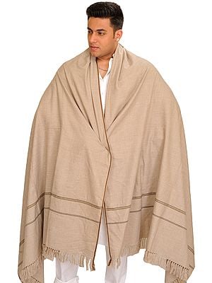 Beige Men's Dushala From Kullu with Embroidery on Border