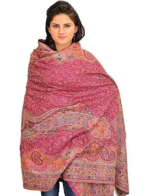 Lilac Rose Shawl from Amritsar with Multicolor Kani Weave