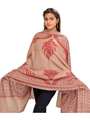Tidal-Foam Tusha Shawl from Kashmir with Sozni Embroidery by Hand