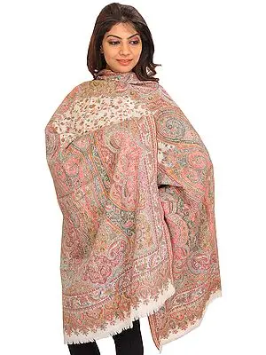 Off White Stole from Amritsar with Multicolor Kani Weave