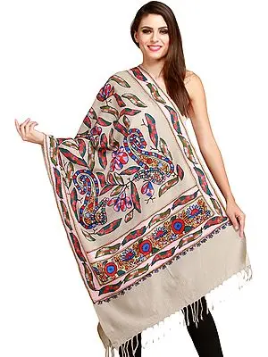 Pumice-Stone Amritsari Stole with Aari-Embroidery in Multicolor Thread