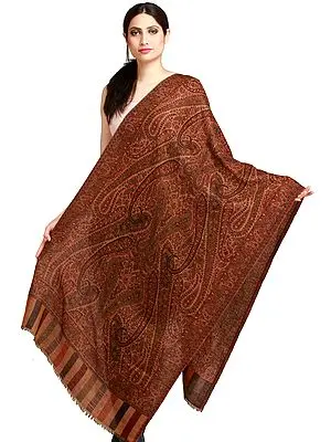 Apple-Butter Reversible Pashmina Jamawar Stole with Woven Paisleys