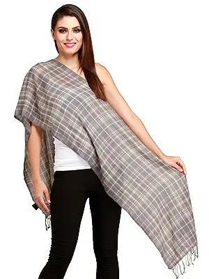 Wild-Dove Cashmere Scarf from Nepal with Woven Checks
