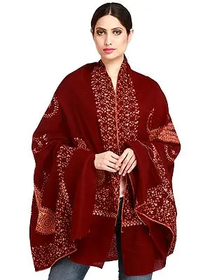 Chocolate-Truffle Kashmiri Tusha Shawl with Sozni Hand-Embroidered Paisleys