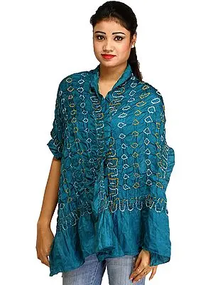Pagoda-Blue Crinkled Bandhani Tie-Dye Scarf