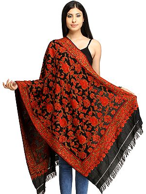 Kashmiri Stole with Aari Floral-Embroidery by Hand