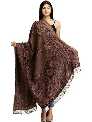 Vintage-Violet Reversible Jamawar Shawl with Woven Paisleys