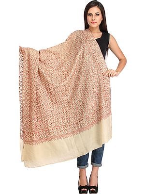 Tusha Shawl from Kashmir with Needle Hand Embroidery All-Over