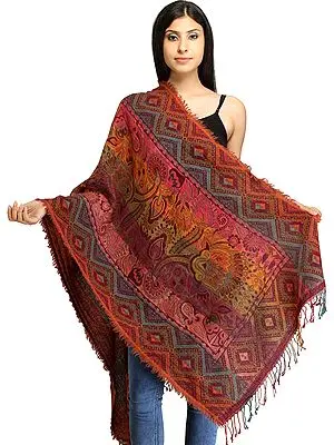 Multicolor Reversible Jamawar Stole with Floral Weave